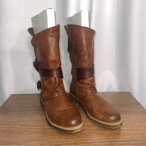 Blowfish Brown Vegan Leather Mid-Calf Buckle Boots Size 9